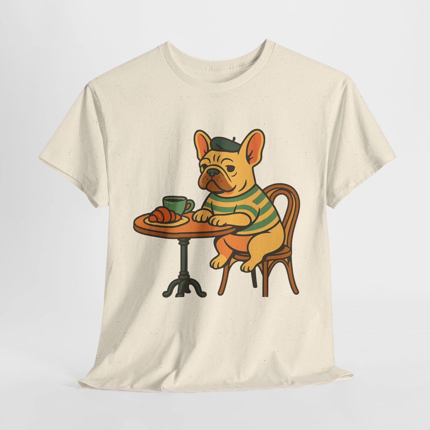 Bonjour Bark – French Bulldog Café Vibes, Vintage-Inspired Coffee Dog Tee, Perfect for Dog Lovers, Cafes, Birthdays, and Everyday Comfort, Unisex Cotton Shirt, Cute and Whimsical