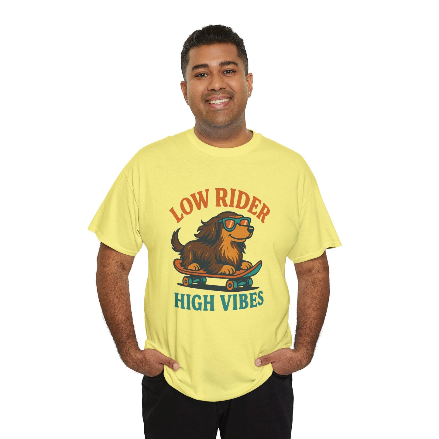 Low Rider High Vibes Dachshund Tee – Cool Dog Skateboard Shirt for Pet Lovers