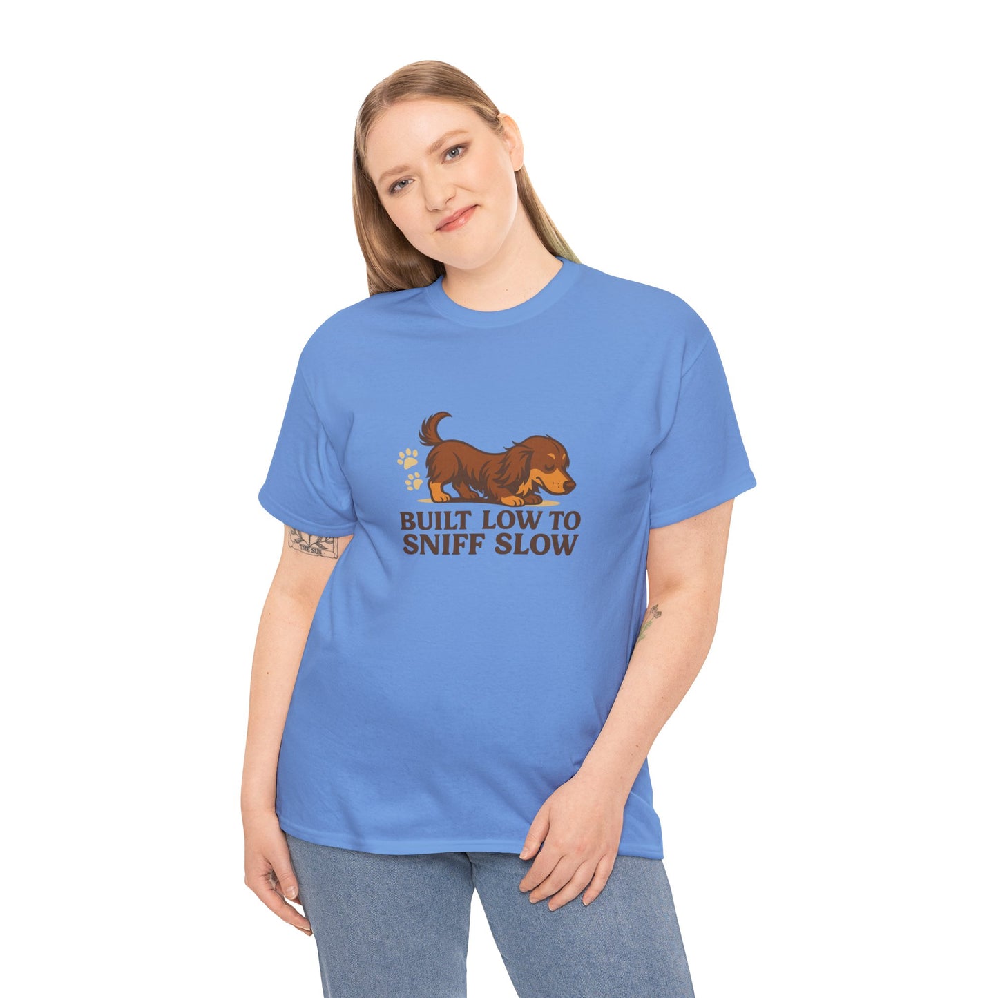 Built Low to Sniff Slow Unisex Heavy Cotton Tee - Cute Pet Shirt, Animal Tee, Dog Dad Apparel, Gift for Dog Owners