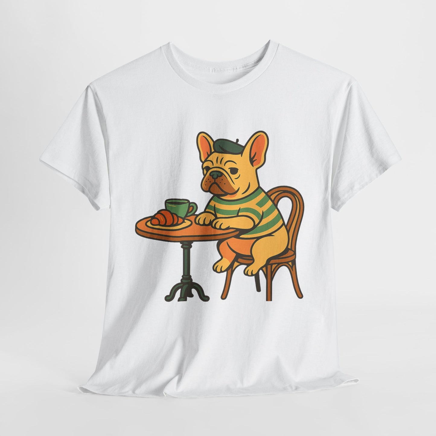 Bonjour Bark – French Bulldog Café Vibes, Vintage-Inspired Coffee Dog Tee, Perfect for Dog Lovers, Cafes, Birthdays, and Everyday Comfort, Unisex Cotton Shirt, Cute and Whimsical