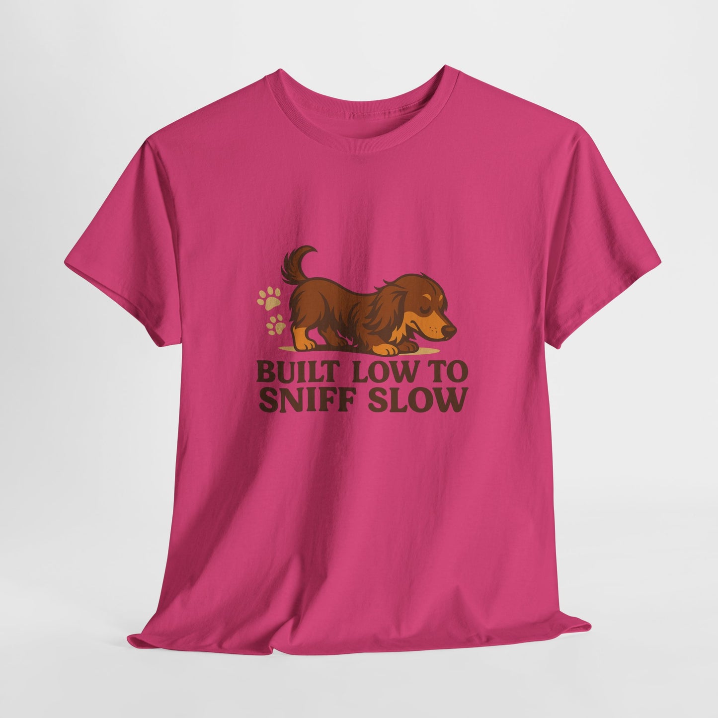 Built Low to Sniff Slow Unisex Heavy Cotton Tee - Cute Pet Shirt, Animal Tee, Dog Dad Apparel, Gift for Dog Owners