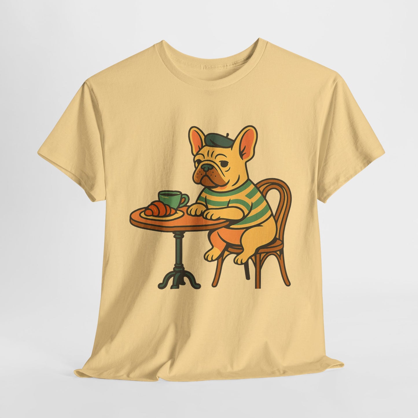 Bonjour Bark – French Bulldog Café Vibes, Vintage-Inspired Coffee Dog Tee, Perfect for Dog Lovers, Cafes, Birthdays, and Everyday Comfort, Unisex Cotton Shirt, Cute and Whimsical