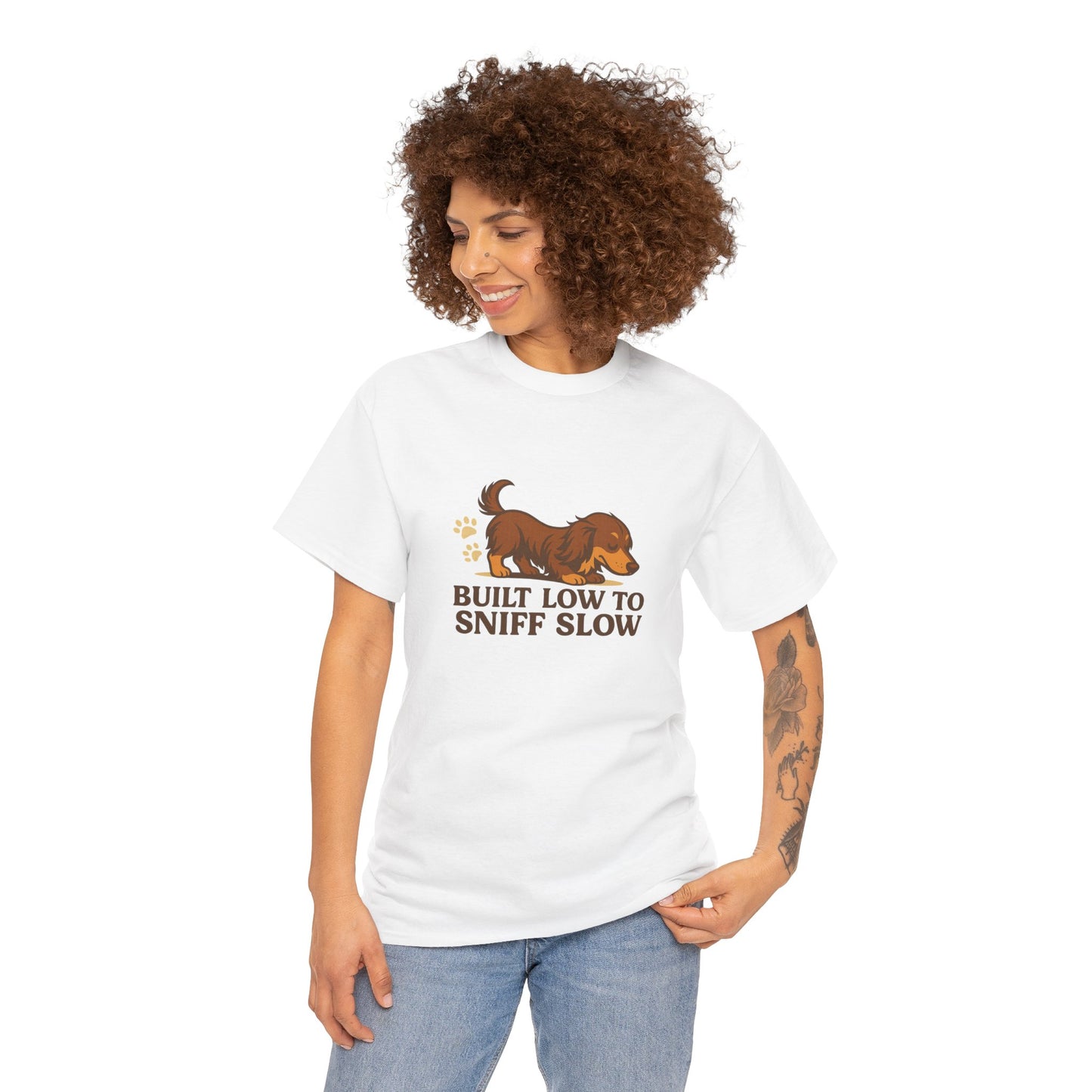 Built Low to Sniff Slow Unisex Heavy Cotton Tee - Cute Pet Shirt, Animal Tee, Dog Dad Apparel, Gift for Dog Owners