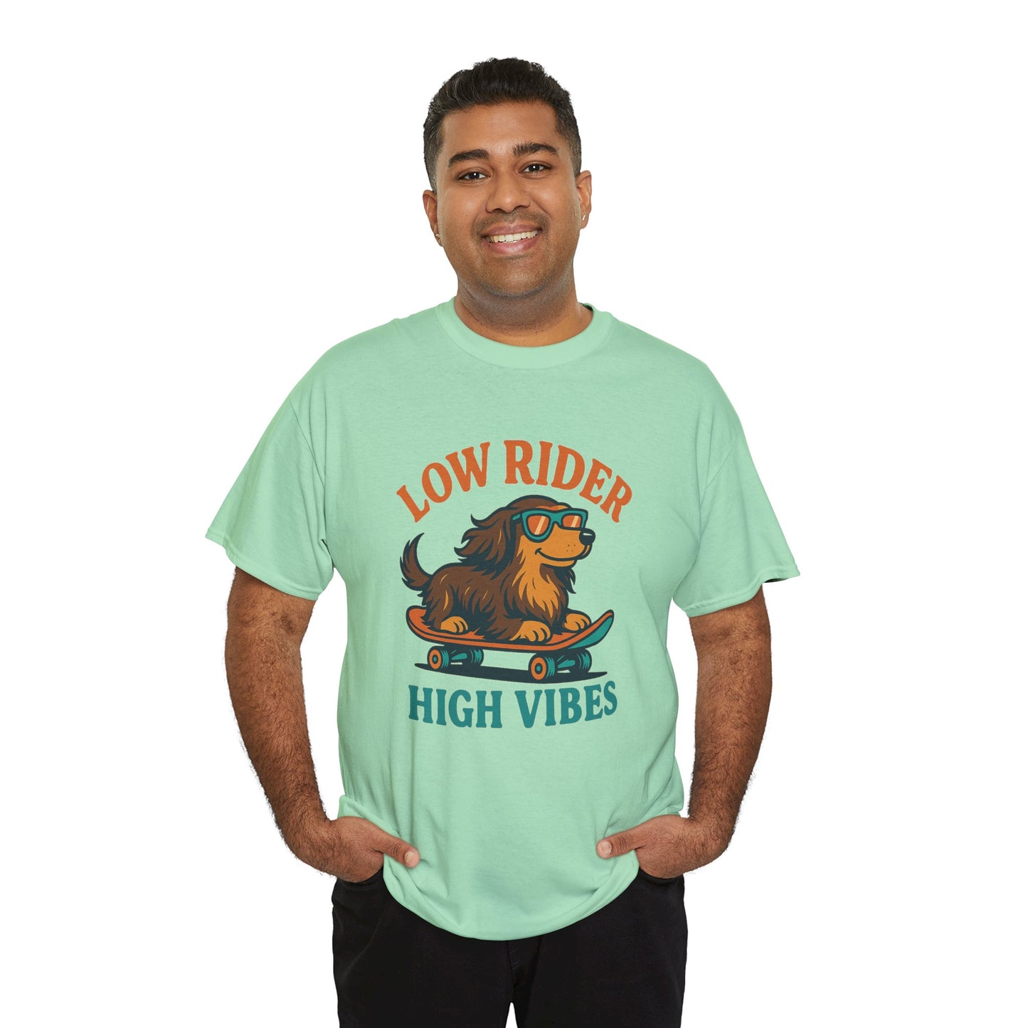Low Rider High Vibes Dachshund Tee – Cool Dog Skateboard Shirt for Pet Lovers