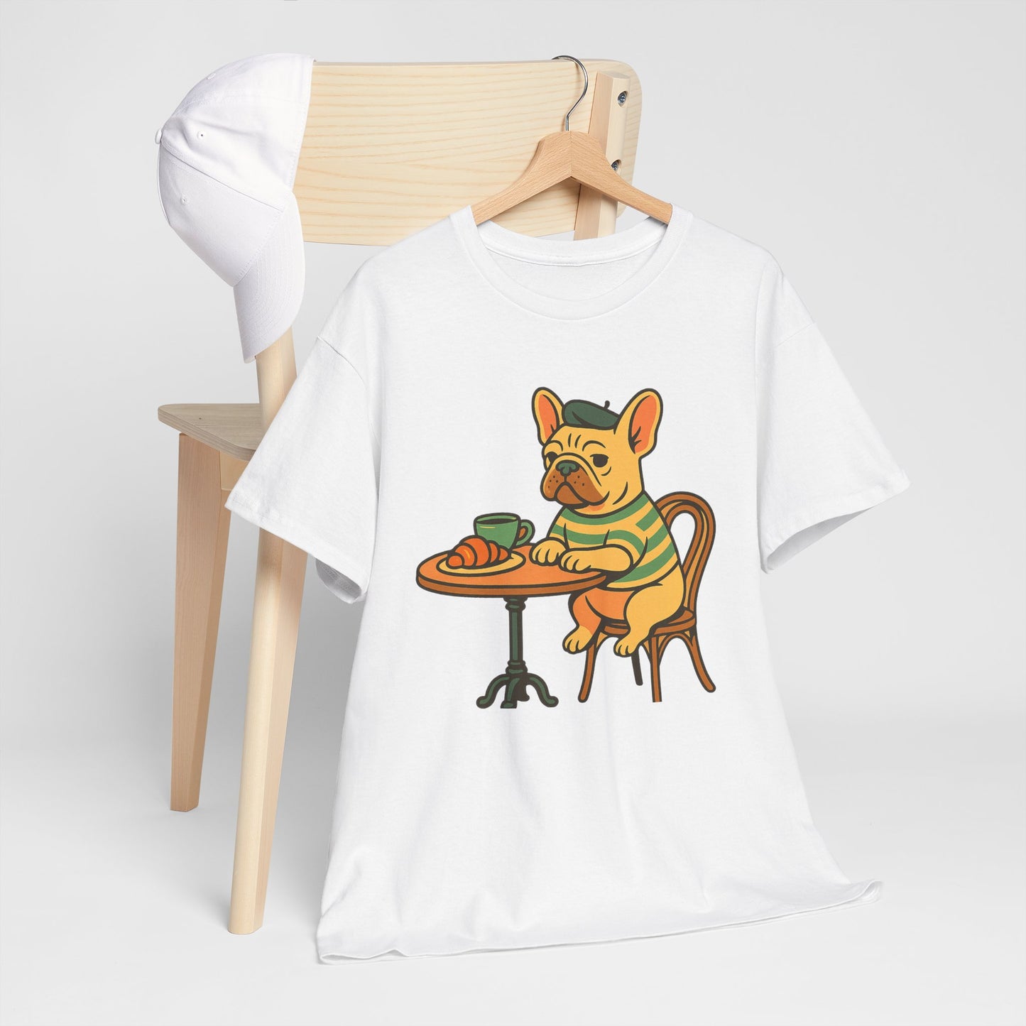 Bonjour Bark – French Bulldog Café Vibes, Vintage-Inspired Coffee Dog Tee, Perfect for Dog Lovers, Cafes, Birthdays, and Everyday Comfort, Unisex Cotton Shirt, Cute and Whimsical