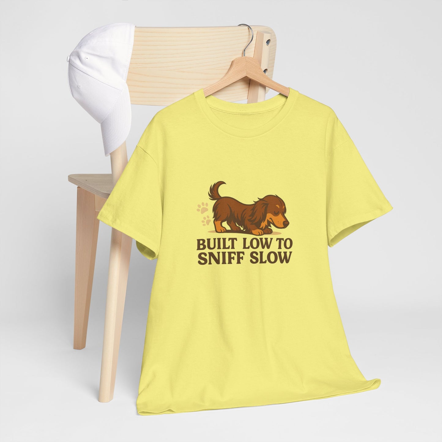Built Low to Sniff Slow Unisex Heavy Cotton Tee - Cute Pet Shirt, Animal Tee, Dog Dad Apparel, Gift for Dog Owners