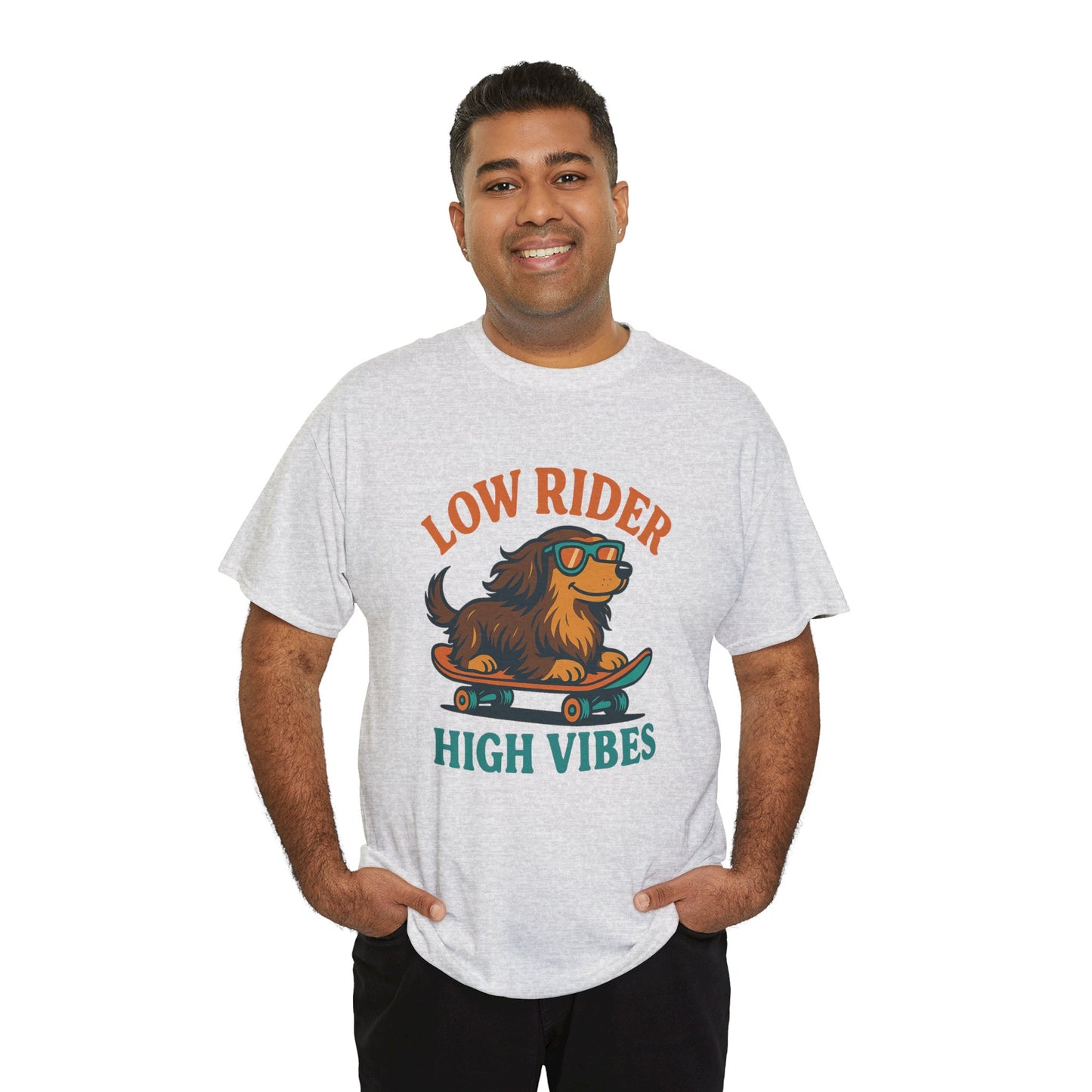 Low Rider High Vibes Dachshund Tee – Cool Dog Skateboard Shirt for Pet Lovers