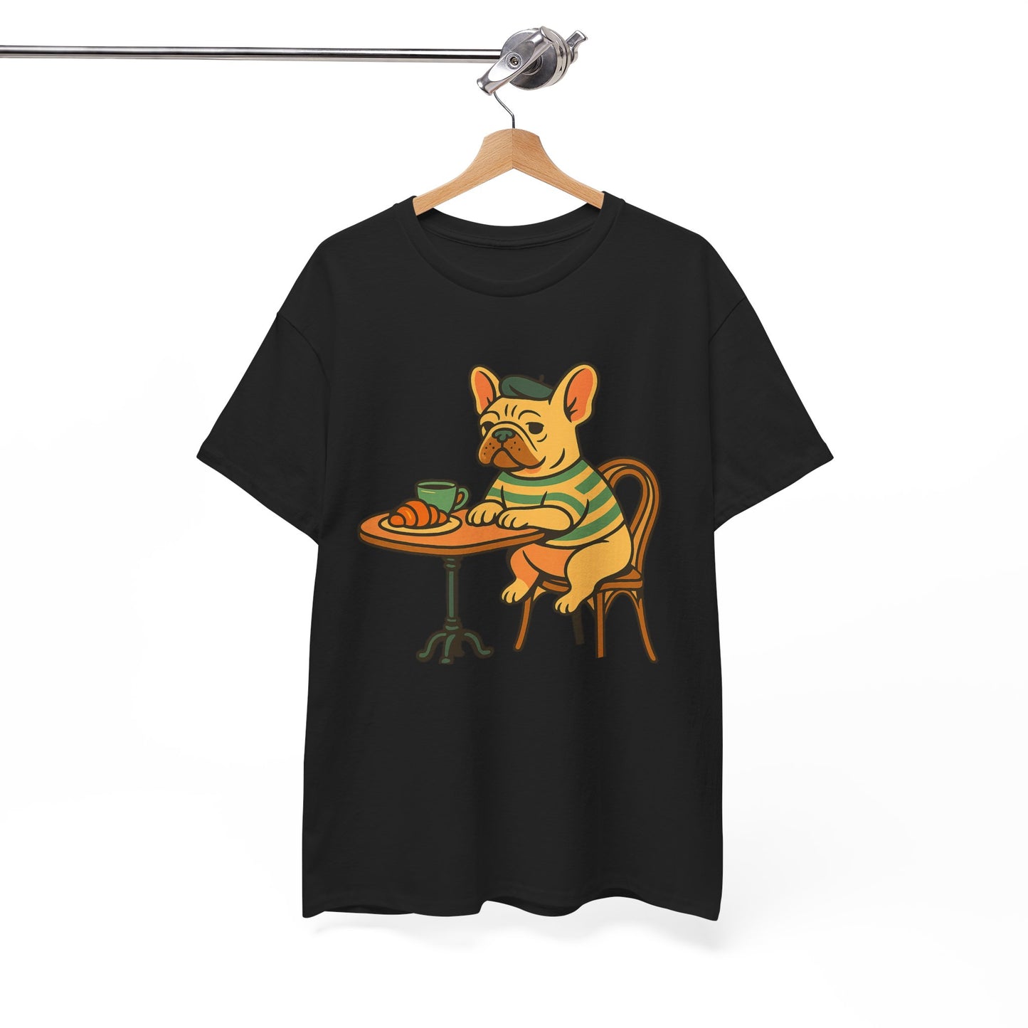 Bonjour Bark – French Bulldog Café Vibes, Vintage-Inspired Coffee Dog Tee, Perfect for Dog Lovers, Cafes, Birthdays, and Everyday Comfort, Unisex Cotton Shirt, Cute and Whimsical
