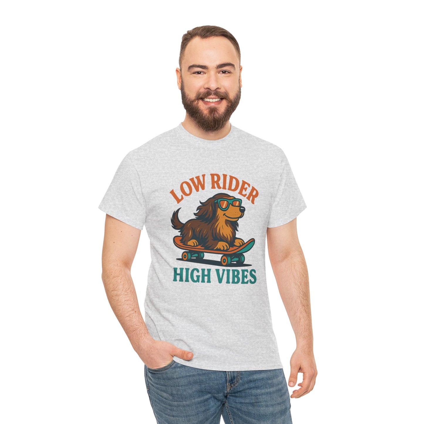 Low Rider High Vibes Dachshund Tee – Cool Dog Skateboard Shirt for Pet Lovers