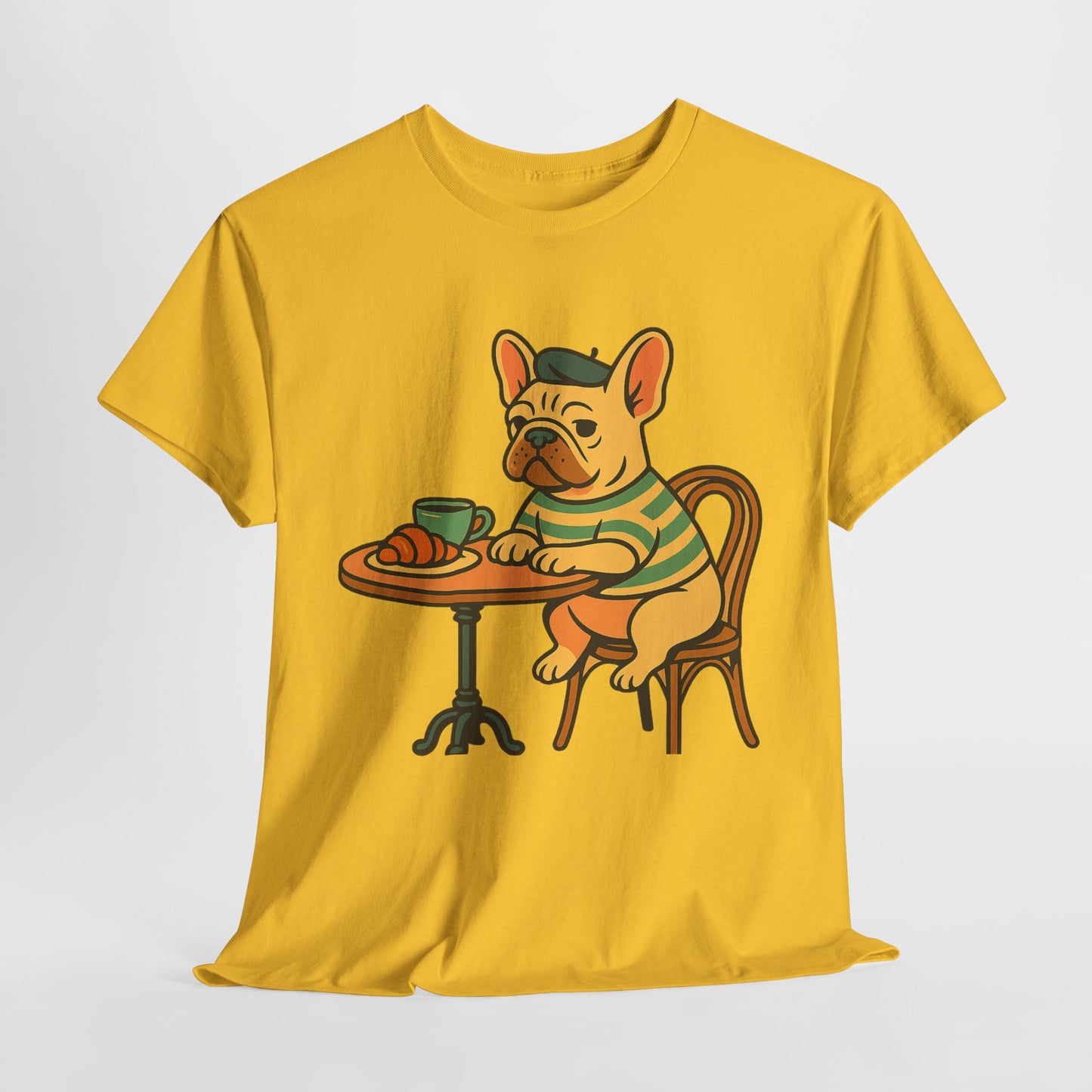 Bonjour Bark – French Bulldog Café Vibes, Vintage-Inspired Coffee Dog Tee, Perfect for Dog Lovers, Cafes, Birthdays, and Everyday Comfort, Unisex Cotton Shirt, Cute and Whimsical