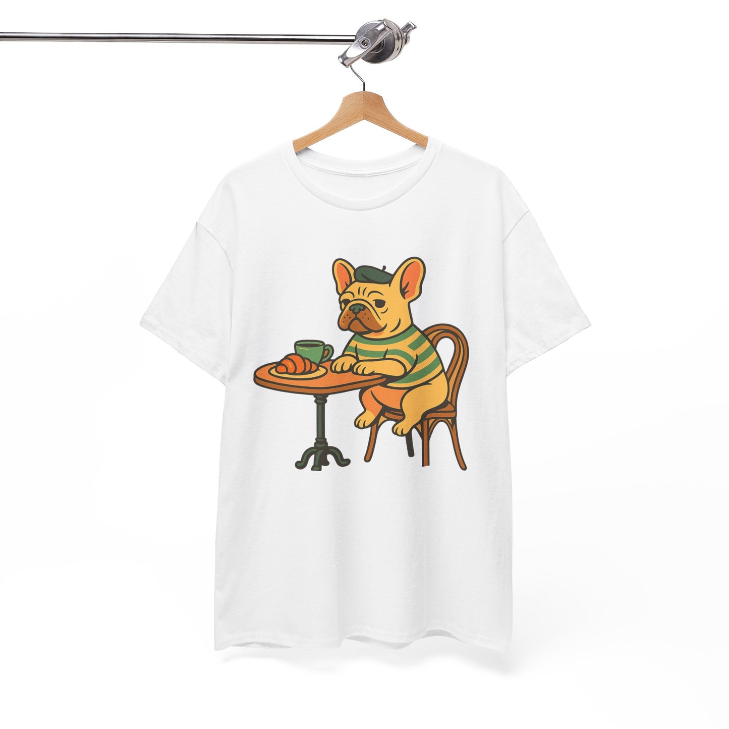 Bonjour Bark – French Bulldog Café Vibes, Vintage-Inspired Coffee Dog Tee, Perfect for Dog Lovers, Cafes, Birthdays, and Everyday Comfort, Unisex Cotton Shirt, Cute and Whimsical