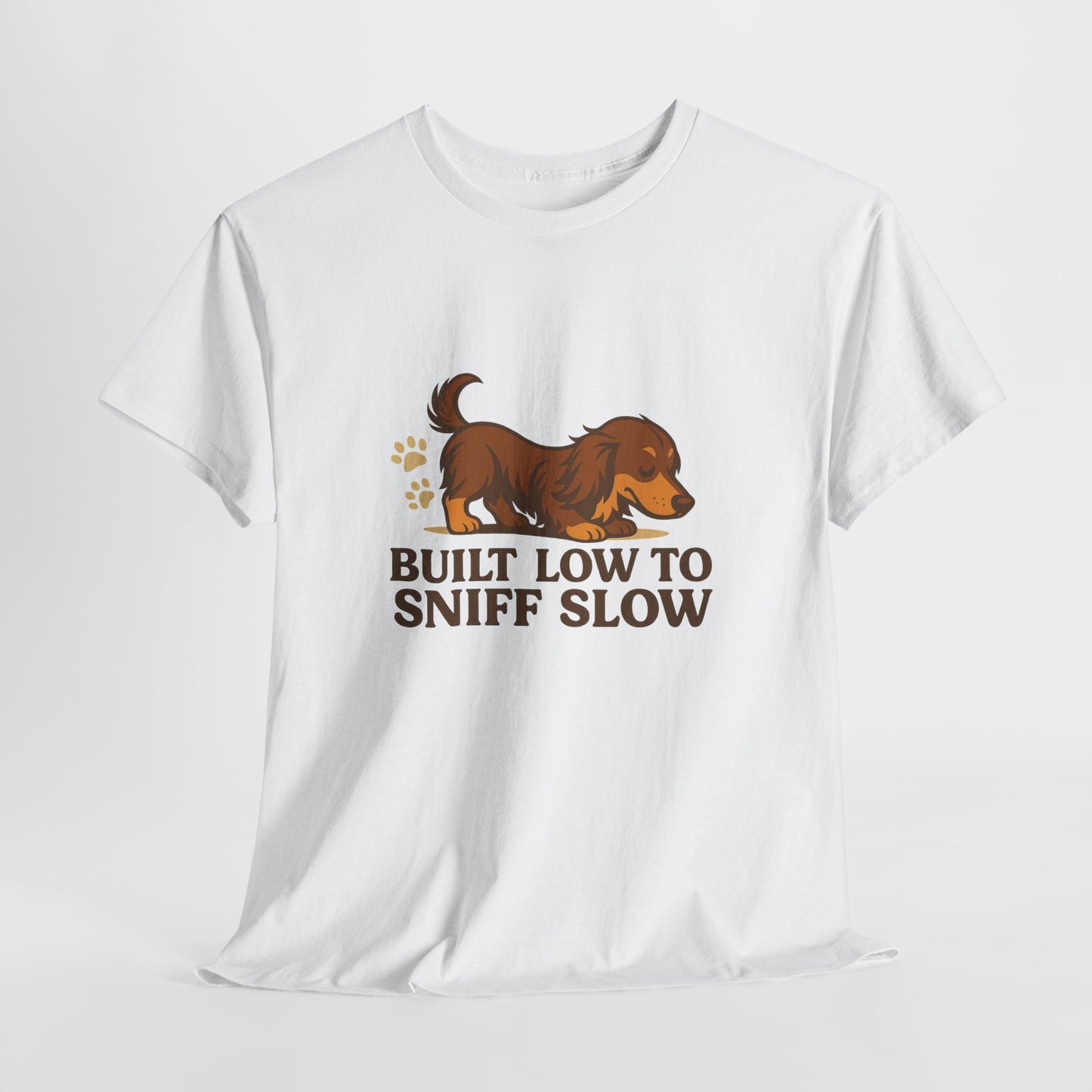 Built Low to Sniff Slow Unisex Heavy Cotton Tee - Cute Pet Shirt, Animal Tee, Dog Dad Apparel, Gift for Dog Owners