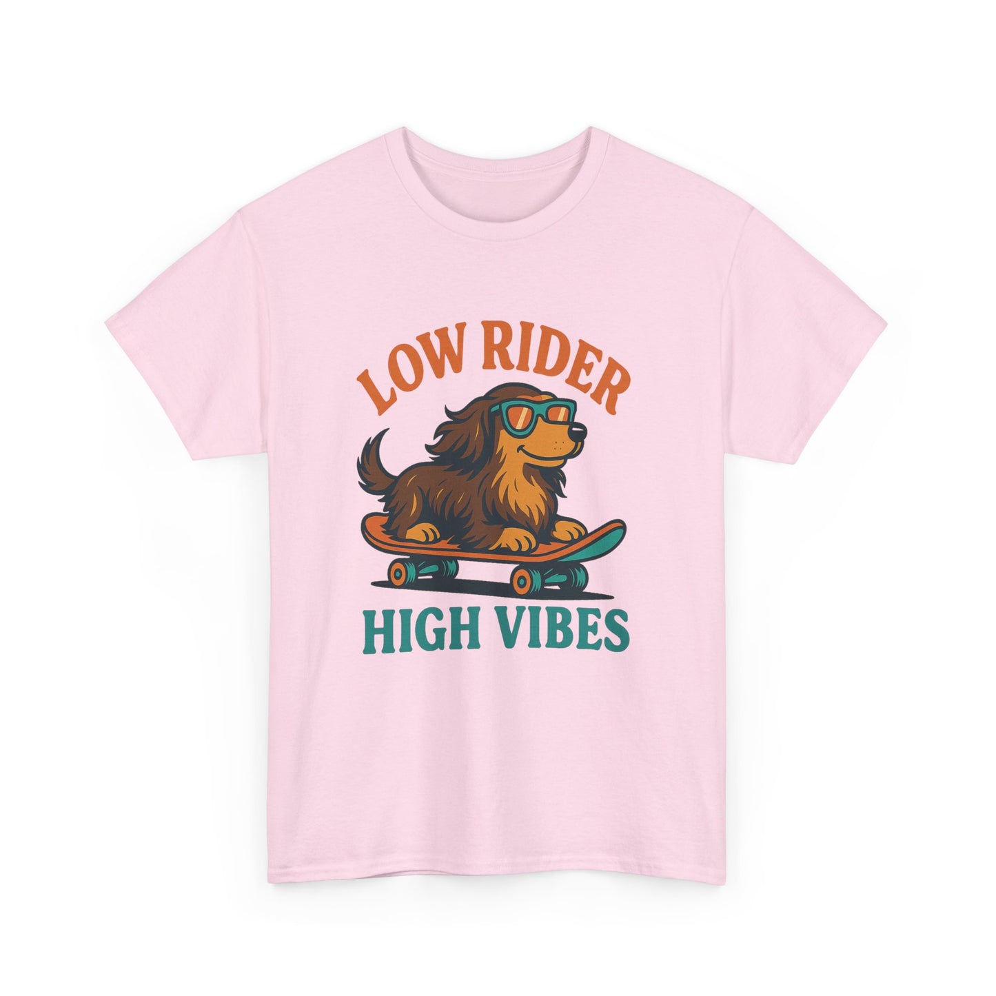 Low Rider High Vibes Dachshund Tee – Cool Dog Skateboard Shirt for Pet Lovers