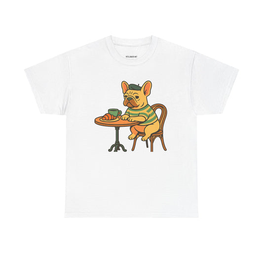 Bonjour Bark – French Bulldog Café Vibes, Vintage-Inspired Coffee Dog Tee, Perfect for Dog Lovers, Cafes, Birthdays, and Everyday Comfort, Unisex Cotton Shirt, Cute and Whimsical