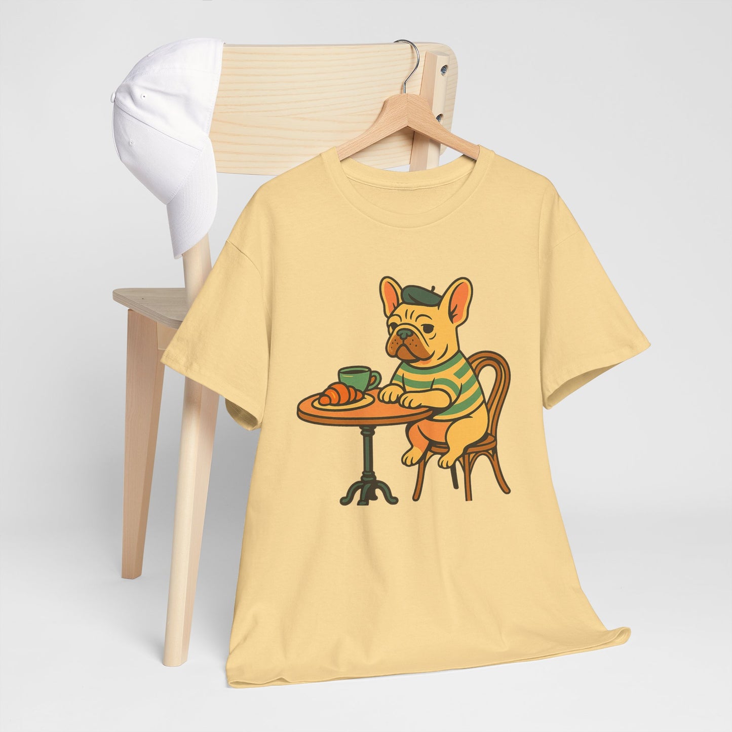 Bonjour Bark – French Bulldog Café Vibes, Vintage-Inspired Coffee Dog Tee, Perfect for Dog Lovers, Cafes, Birthdays, and Everyday Comfort, Unisex Cotton Shirt, Cute and Whimsical