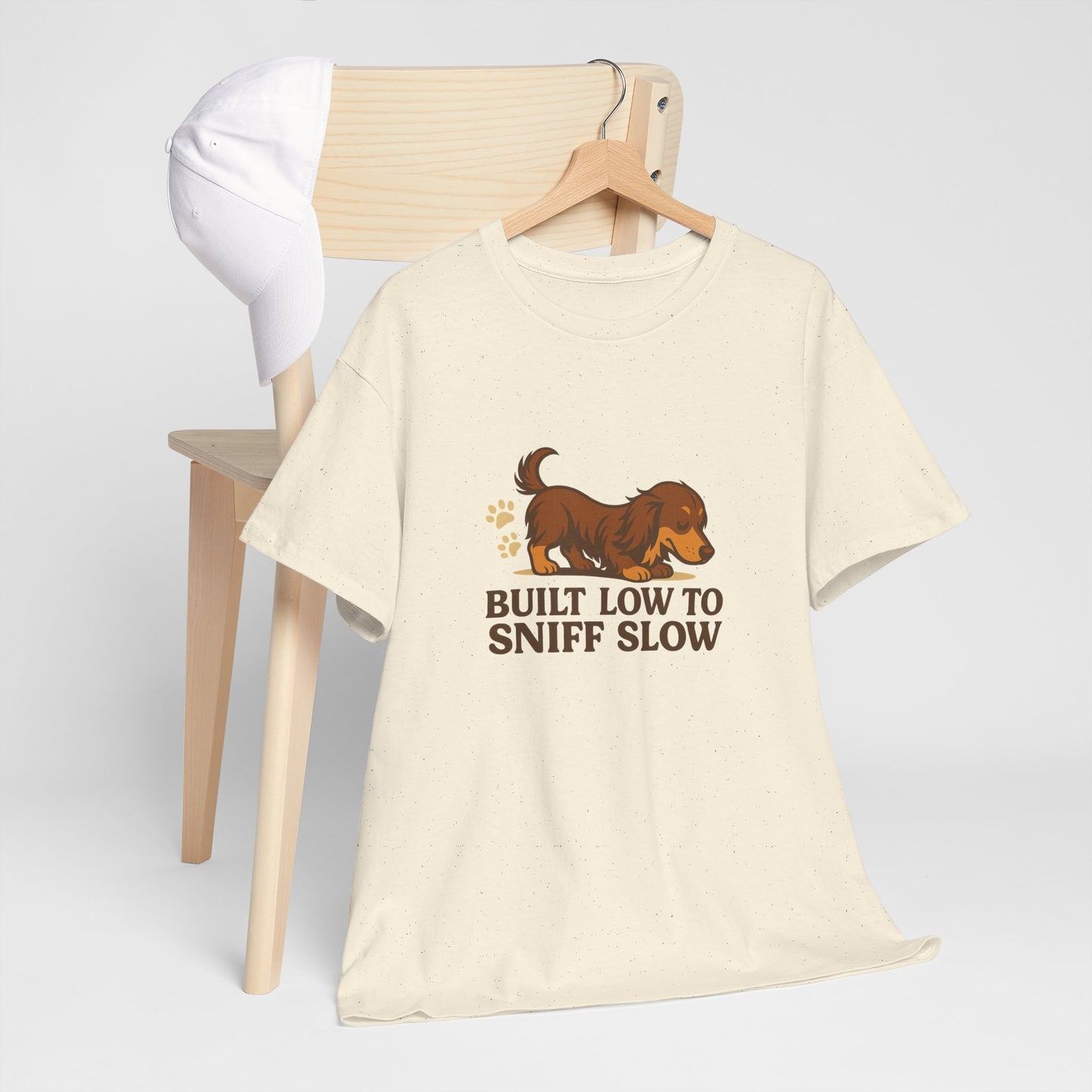 Built Low to Sniff Slow Unisex Heavy Cotton Tee - Cute Pet Shirt, Animal Tee, Dog Dad Apparel, Gift for Dog Owners