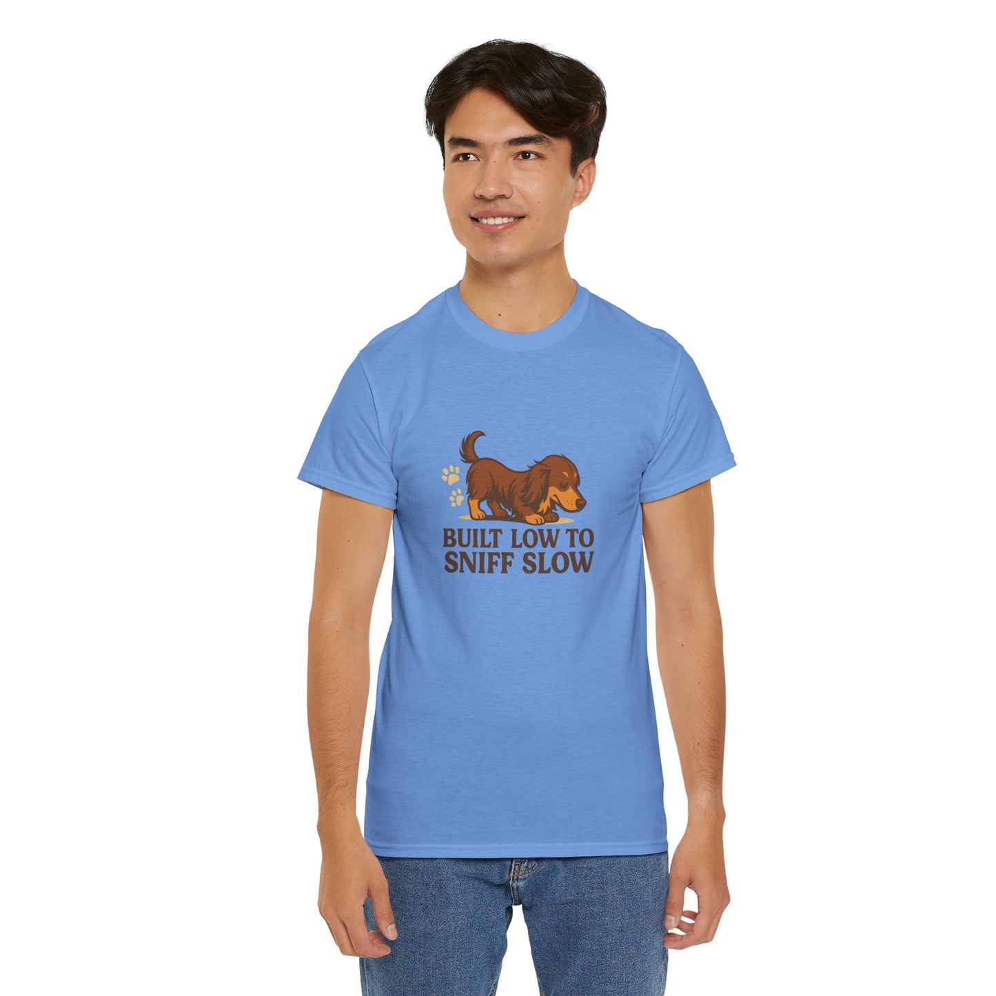 Built Low to Sniff Slow Unisex Heavy Cotton Tee - Cute Pet Shirt, Animal Tee, Dog Dad Apparel, Gift for Dog Owners