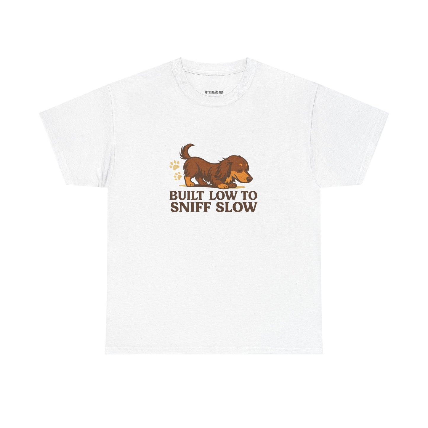 Built Low to Sniff Slow Unisex Heavy Cotton Tee - Cute Pet Shirt, Animal Tee, Dog Dad Apparel, Gift for Dog Owners