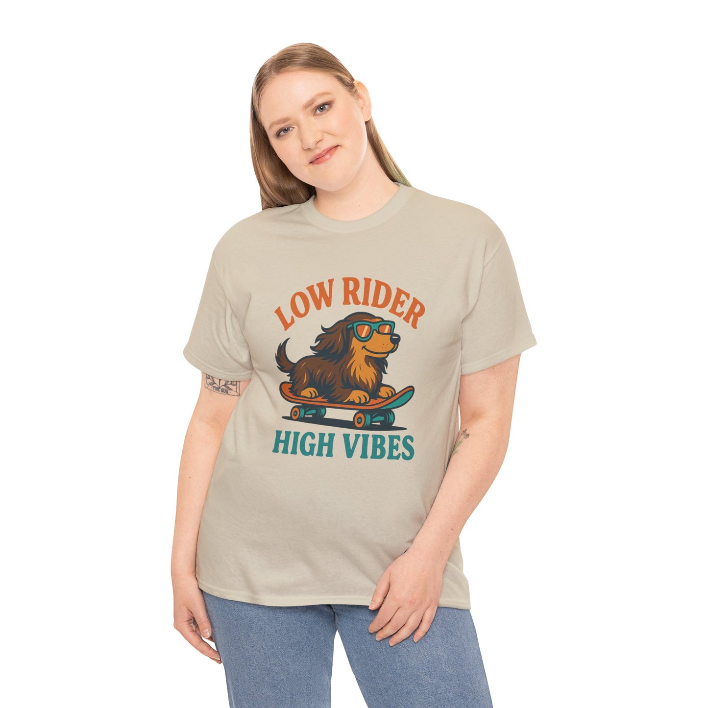 Low Rider High Vibes Dachshund Tee – Cool Dog Skateboard Shirt for Pet Lovers