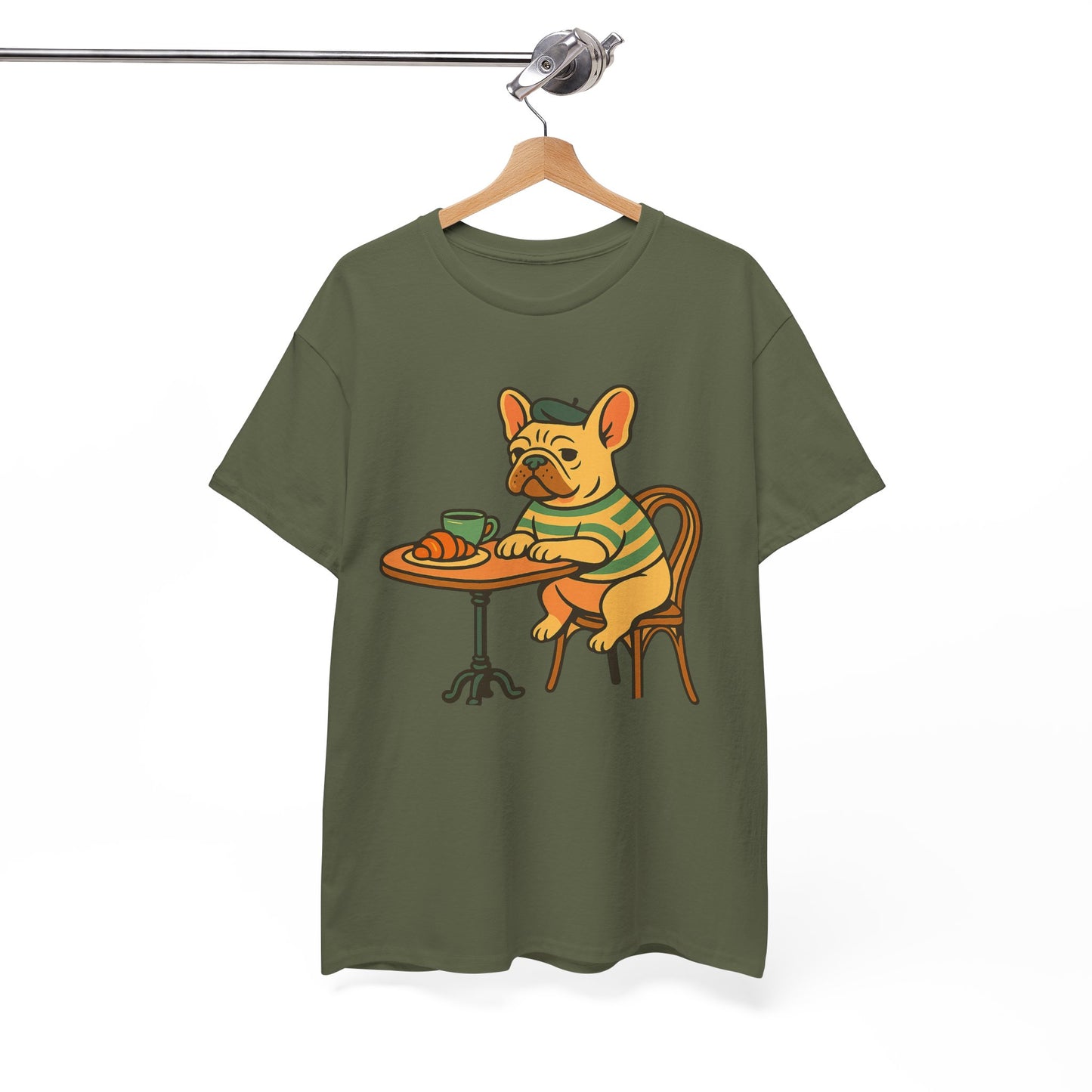 Bonjour Bark – French Bulldog Café Vibes, Vintage-Inspired Coffee Dog Tee, Perfect for Dog Lovers, Cafes, Birthdays, and Everyday Comfort, Unisex Cotton Shirt, Cute and Whimsical