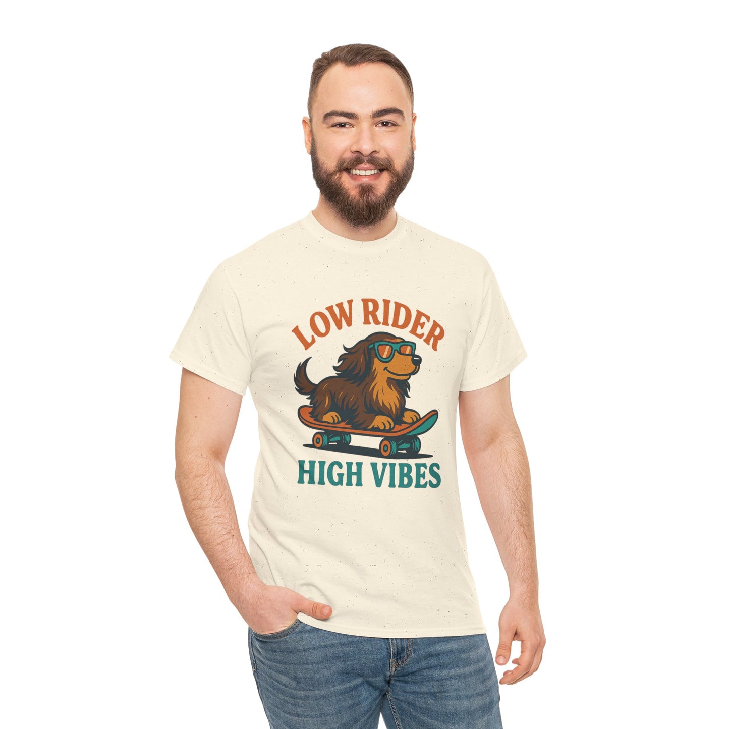 Low Rider High Vibes Dachshund Tee – Cool Dog Skateboard Shirt for Pet Lovers