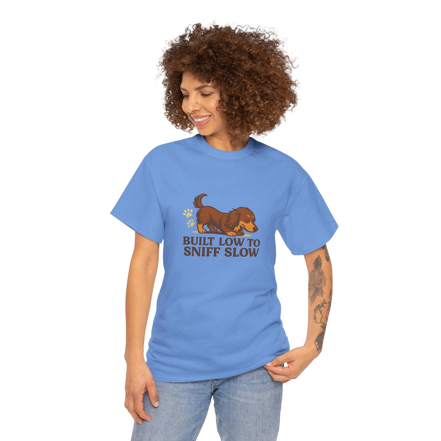 Built Low to Sniff Slow Unisex Heavy Cotton Tee - Cute Pet Shirt, Animal Tee, Dog Dad Apparel, Gift for Dog Owners