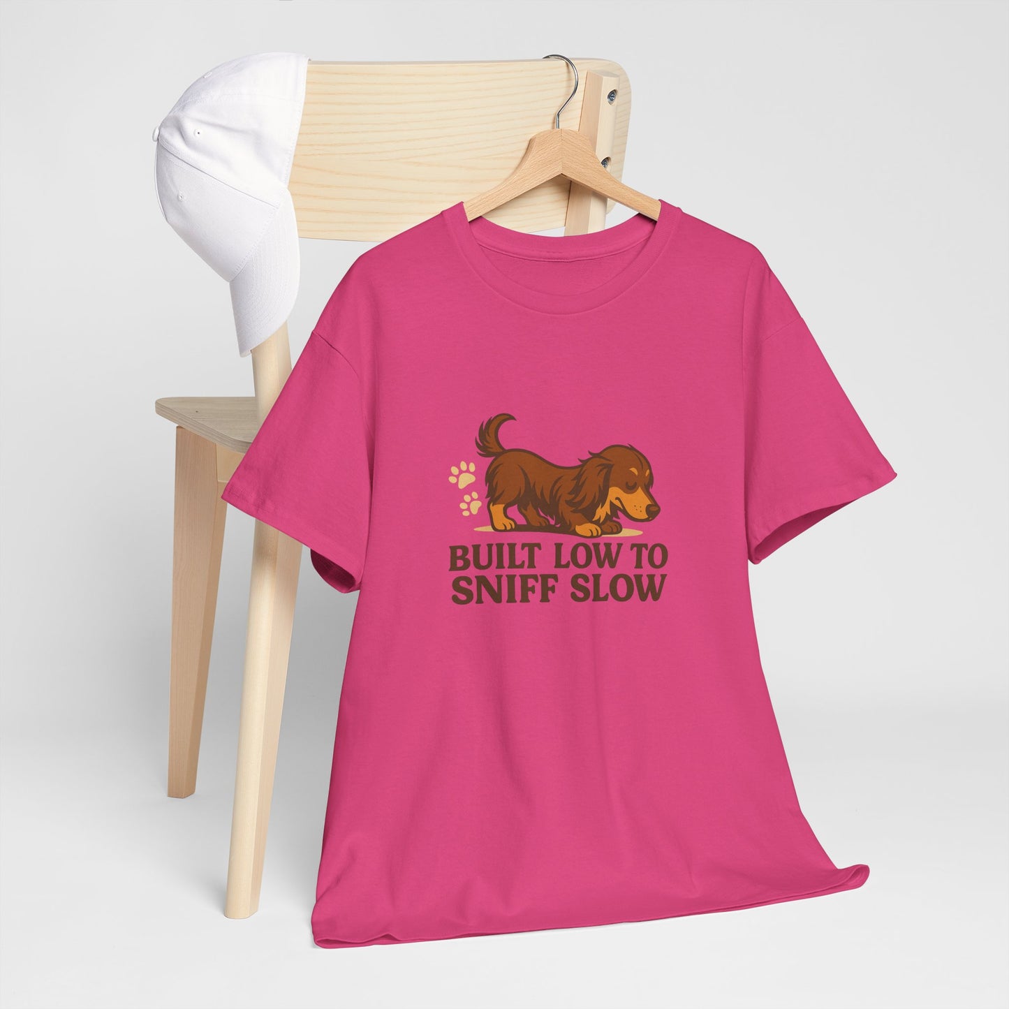 Built Low to Sniff Slow Unisex Heavy Cotton Tee - Cute Pet Shirt, Animal Tee, Dog Dad Apparel, Gift for Dog Owners