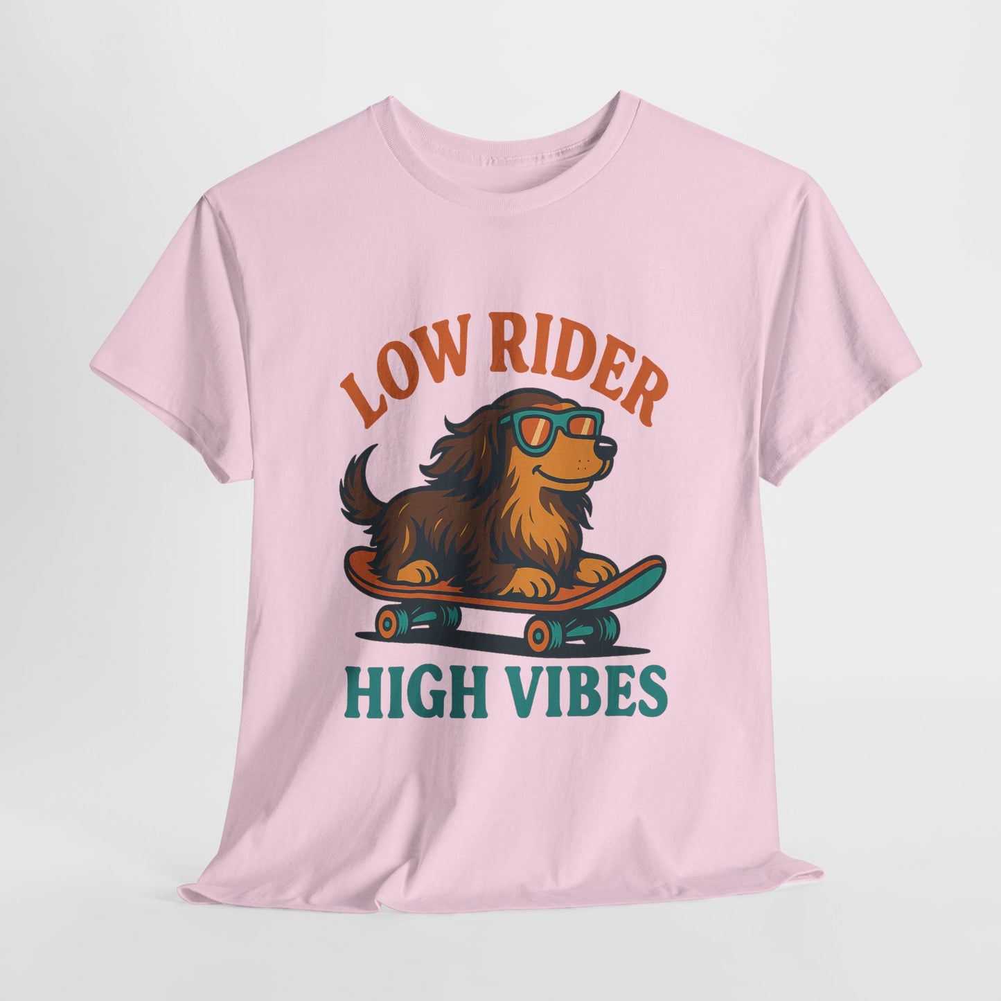 Low Rider High Vibes Dachshund Tee – Cool Dog Skateboard Shirt for Pet Lovers