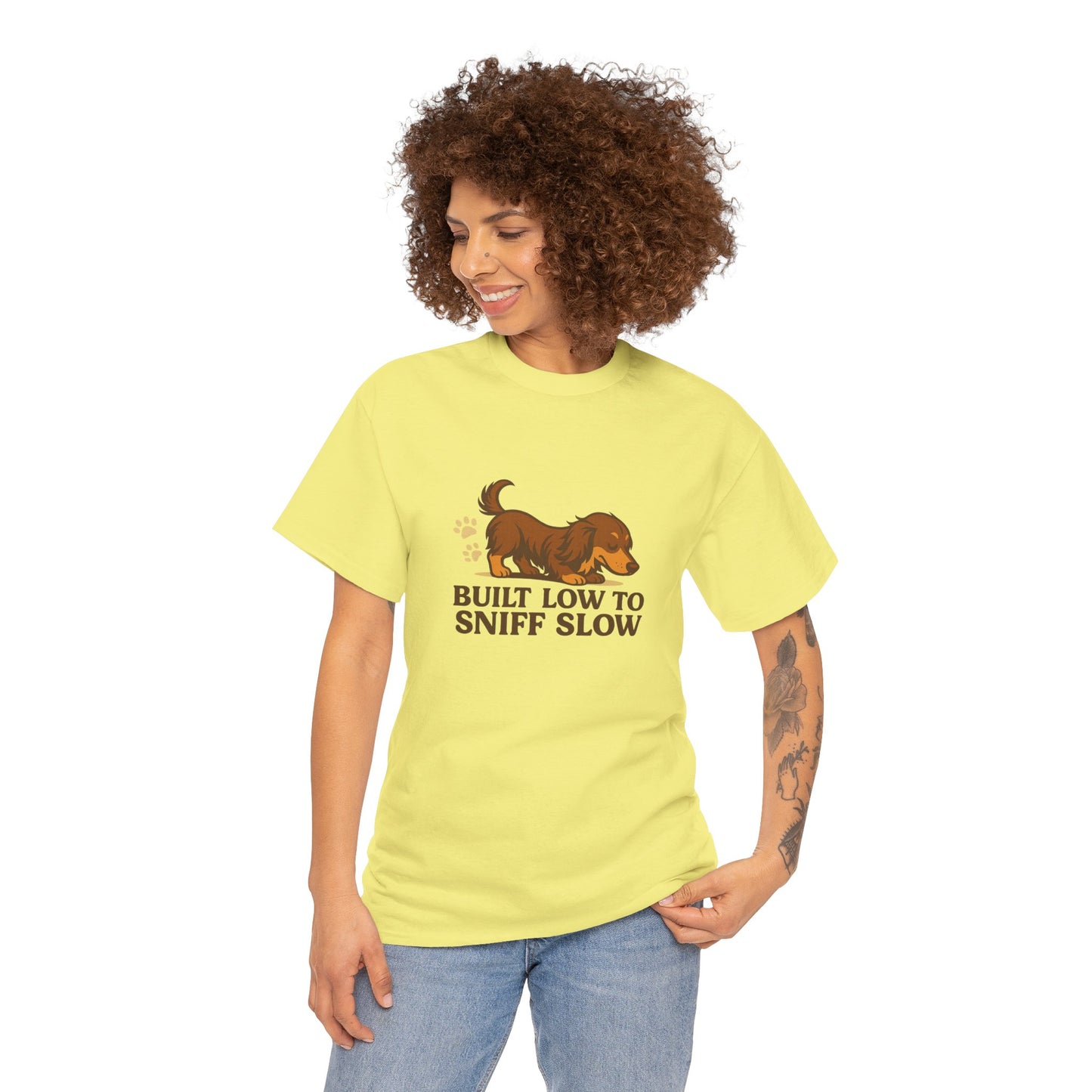 Built Low to Sniff Slow Unisex Heavy Cotton Tee - Cute Pet Shirt, Animal Tee, Dog Dad Apparel, Gift for Dog Owners