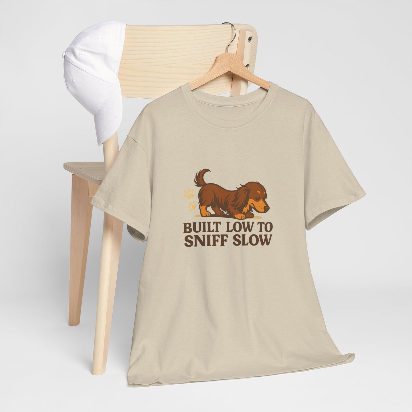 Built Low to Sniff Slow Unisex Heavy Cotton Tee - Cute Pet Shirt, Animal Tee, Dog Dad Apparel, Gift for Dog Owners