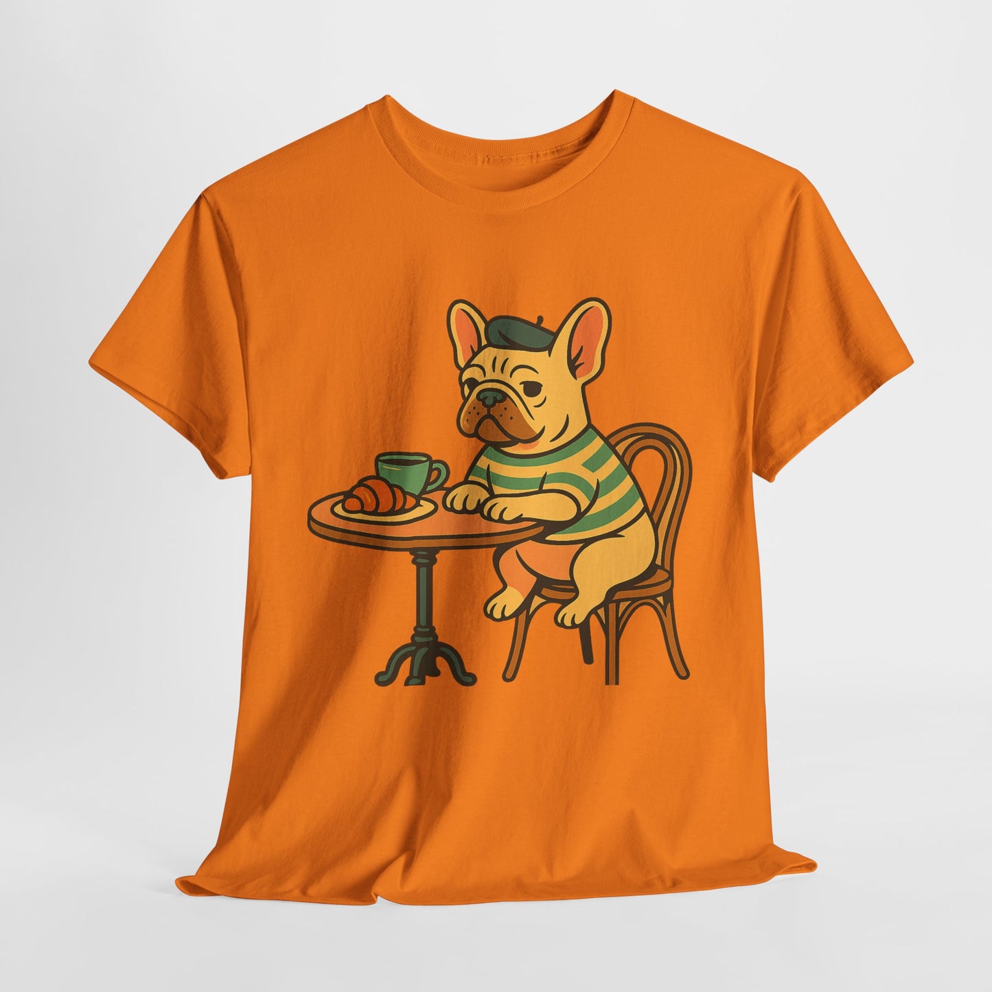 Bonjour Bark – French Bulldog Café Vibes, Vintage-Inspired Coffee Dog Tee, Perfect for Dog Lovers, Cafes, Birthdays, and Everyday Comfort, Unisex Cotton Shirt, Cute and Whimsical