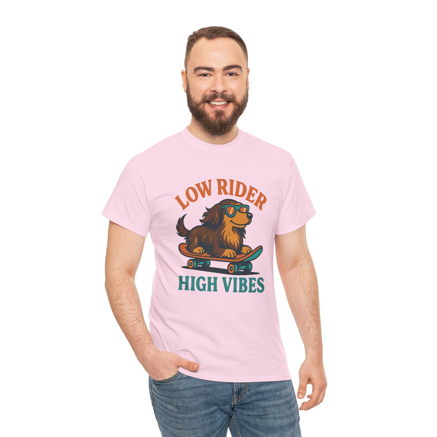 Low Rider High Vibes Dachshund Tee – Cool Dog Skateboard Shirt for Pet Lovers
