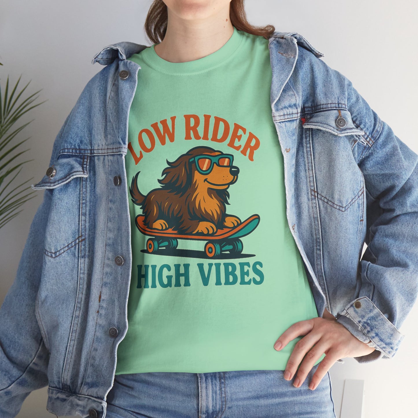 Low Rider High Vibes Dachshund Tee – Cool Dog Skateboard Shirt for Pet Lovers
