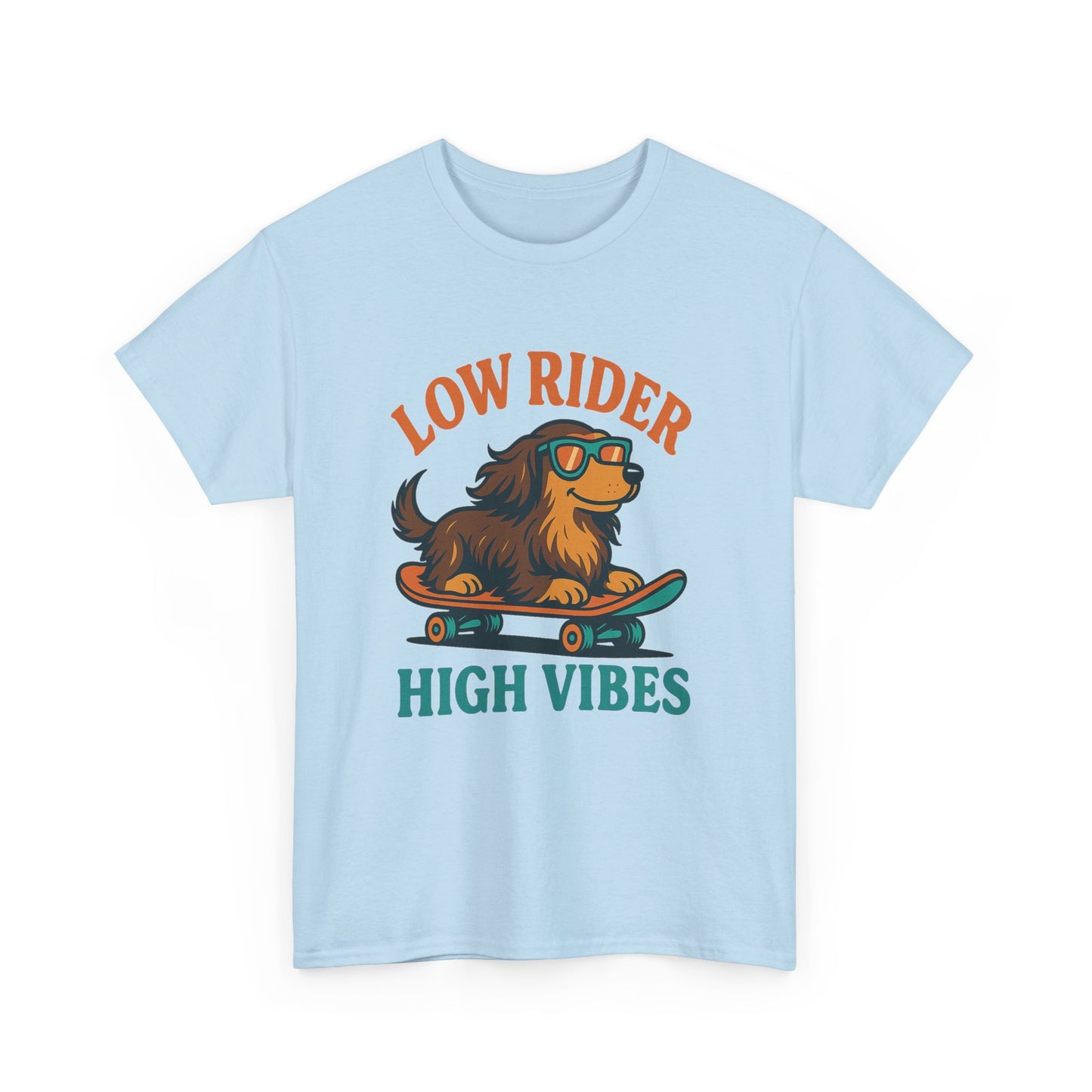 Low Rider High Vibes Dachshund Tee – Cool Dog Skateboard Shirt for Pet Lovers