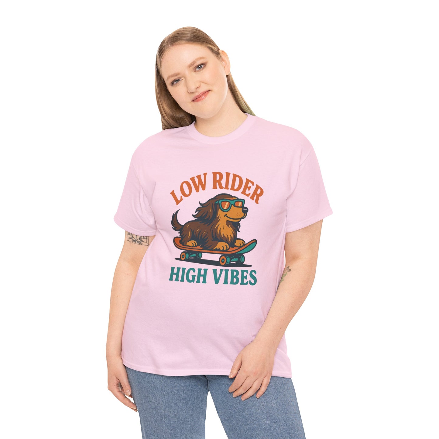 Low Rider High Vibes Dachshund Tee – Cool Dog Skateboard Shirt for Pet Lovers